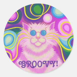 Psy-cat-delic Pink 'Super' autocollant rond