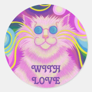 Psy-cat-delic Pink 'With Love' autocollant rond