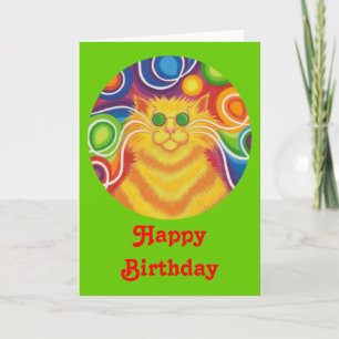 Psy-cat-delic rond "Joyeux anniversaire" carte ver