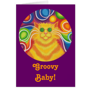 Psy-cat-delic rond 'Super bébé! ' carte violet