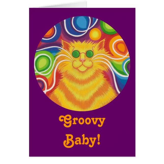Psy-cat-delic rond 'Super bébé! ' carte violet (Devant)