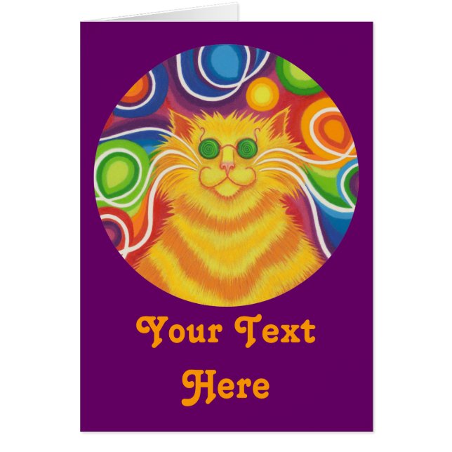 Psy-cat-delic rond 'Your Text' carte violet (Devant)