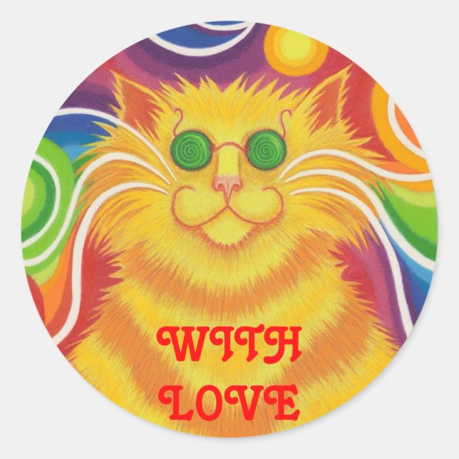 Psy-cat-delic 'With Love' autocollant rond (Devant)
