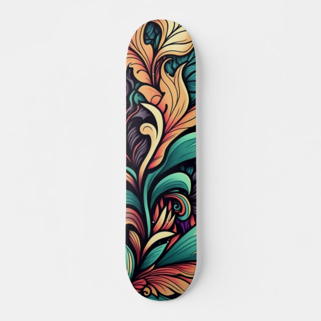 Psychedelic Floral Watercolor Skateboard (Devant)