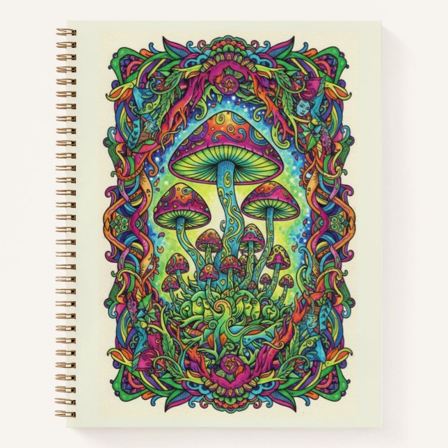 Psychedelic Neon Mushroom Forest Zentangle Journal (Devant)