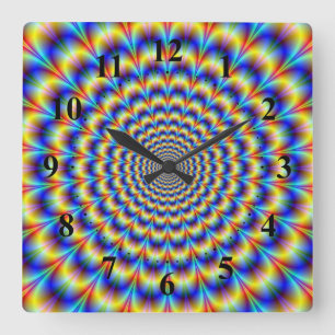 Psychedelic Pulse en bleu et jaune Horloge murale