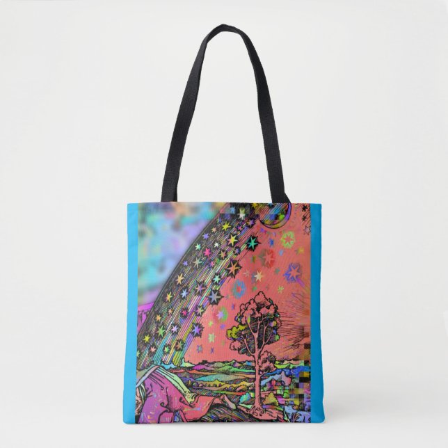 Psychedelic Rainbow Forest and Stars Tote Bag (Devant)