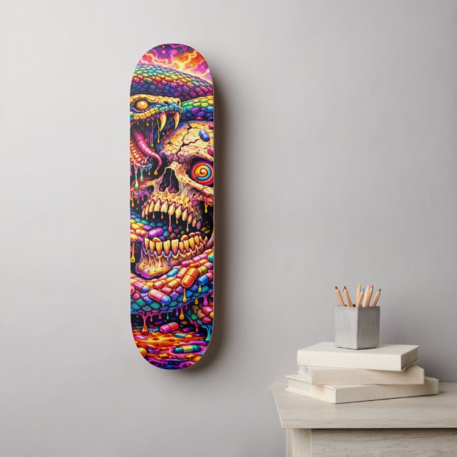 Psychedelic Skull Snake Skateboard Deck (Art mural)