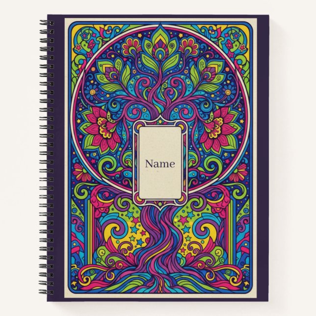 Psychedelic Tree of Life Neon Mandala Journal (Devant)