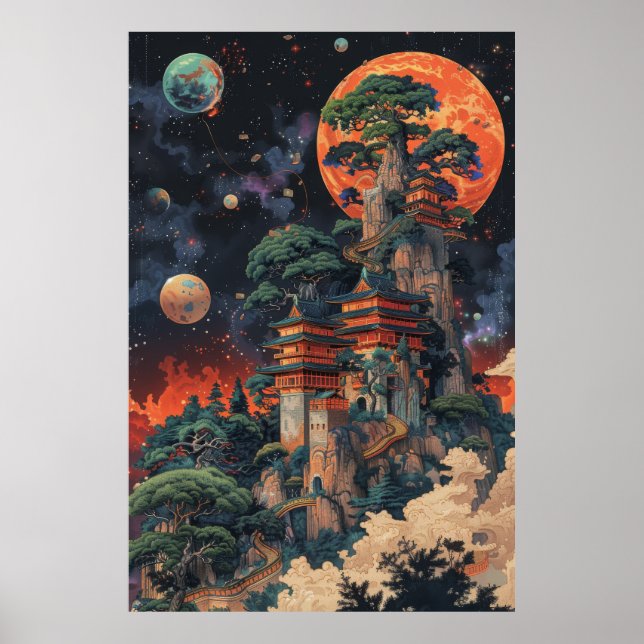 Psychedélique 3D DMT Baobab Bonsai Ukiyo-e Poster (Devant)