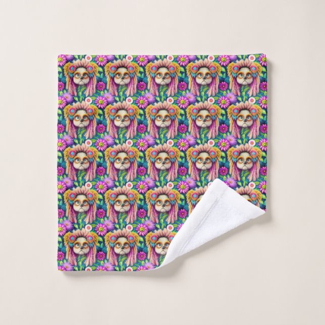 Psychédélique Hippie Chiot Super Douche Rideau (Gant de toilette)