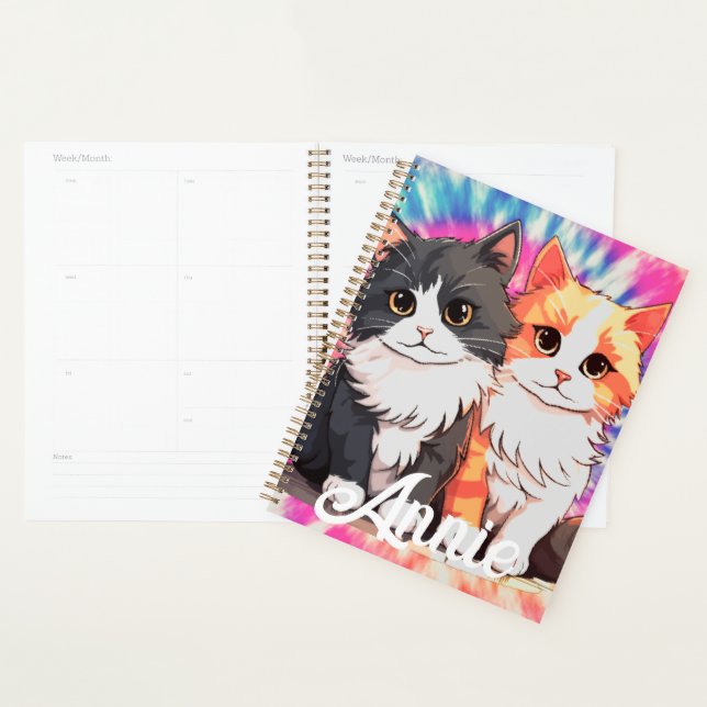 Psychédélique Tie Dye Chats Nom Personnalisé Plani (Devant avec enveloppe)