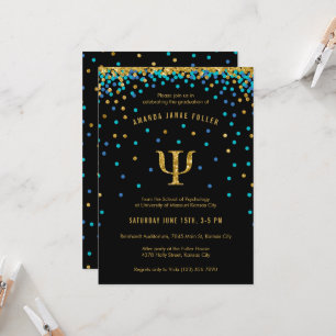 Psychologie Graduation Invitation Blue & Gold Psi