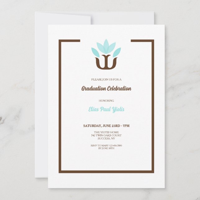 Psychologue Graduation Invitation Bleu (Devant)