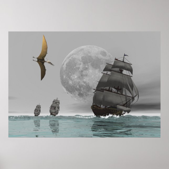 Pteranodon the ships and the Moon Poster (Devant)