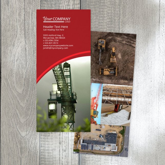 Publicitaire Carte de rack verticale Vibrant Rouge pour entrepr (red company branded rack card, red brochure template with logo, red flyer design)