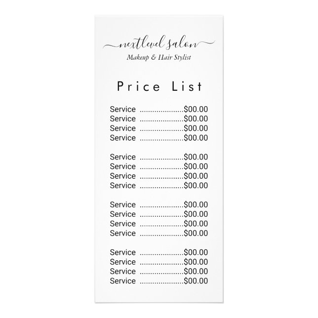 Publicitaire Carte de tarif de salon de coiffure blanc élégant  (Devant)
