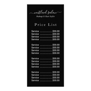 Publicitaire Carte de tarif de salon de coiffure noir élégant
