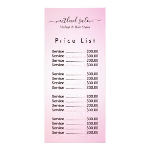Publicitaire Carte de tarif de salon de coiffure rose élégant