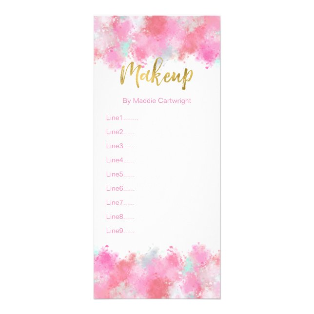 Publicitaire Carte en rack de maquillage rose broyé (Devant)
