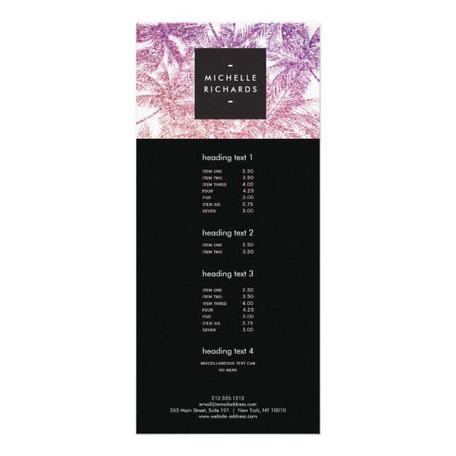 Publicitaire Carte en rack Tropical Purple/Pink Parties scintil (Devant)
