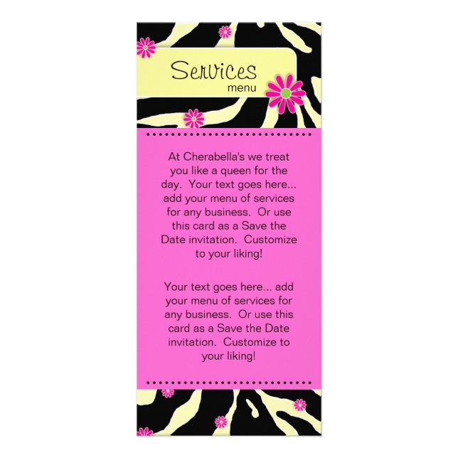 Publicitaire Carte en rack Zebra Daisy Floral Salon Spa rose ja (Devant)