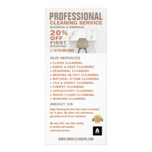 Publicitaire Carte rack du tarif du service de nettoyage du bur