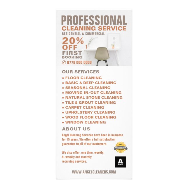 Publicitaire Carte rack du tarif du service de nettoyage du bur (Devant)