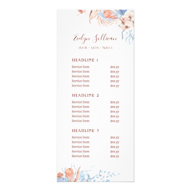 Publicitaire Carte rack Peach and blue tropical price list (Devant)
