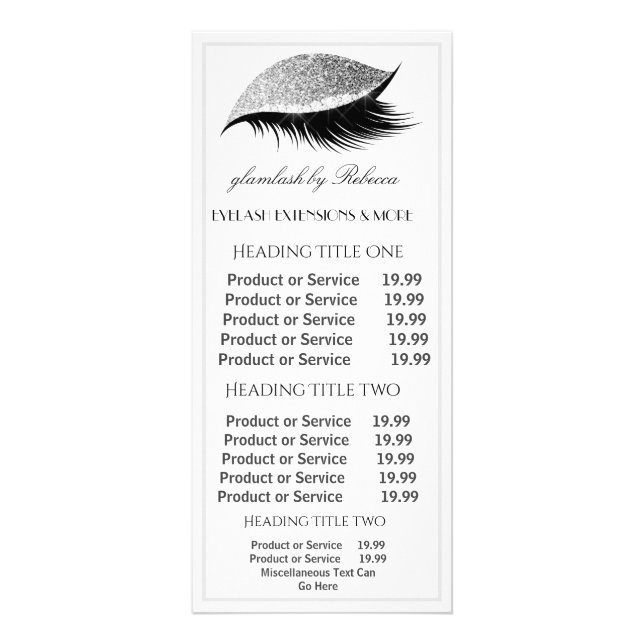 Publicitaire Elegant Eyelashes Carte de rack Service de tarific (Devant)