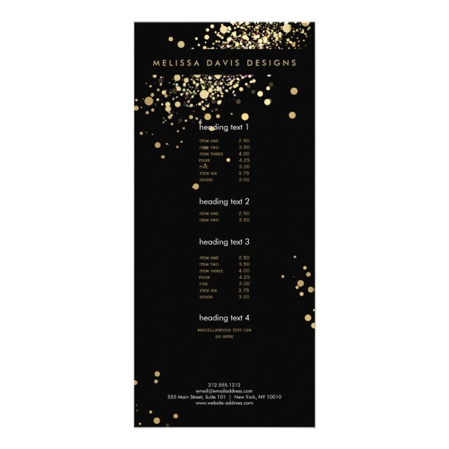 Publicitaire Faux Gold Confetti sur carte en rack moderne noir (Devant)