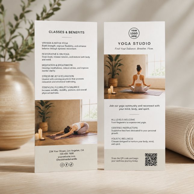 Publicitaire Professeur d'enseignant de yoga Carte de promotion (Yoga Instructor Teacher White Promotional Business Rack Card)