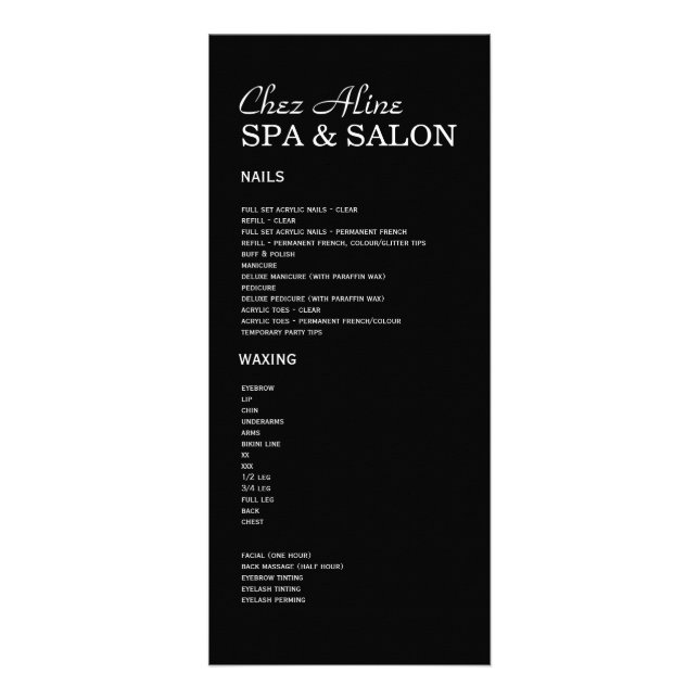 Publicitaire Tarif Salon et Spa et carte en rack (Devant)