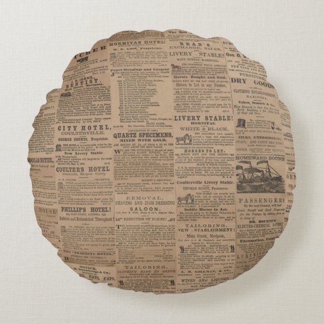 Publicités d'antan, NY 1856 Coussin Rond (Devant)