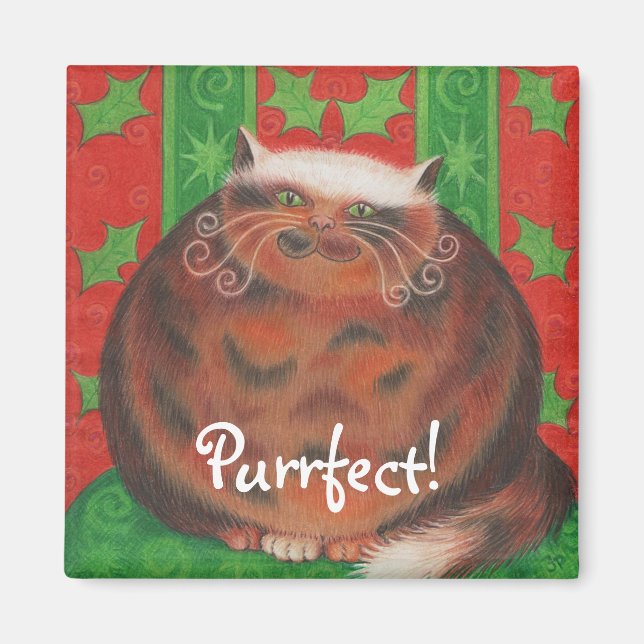 Pud de Noël 'Purrfect' aimant frigo carré (Devant)