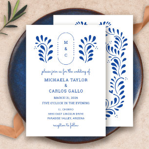 Puebla Style bleu Faire-part de mariage mexicaine
