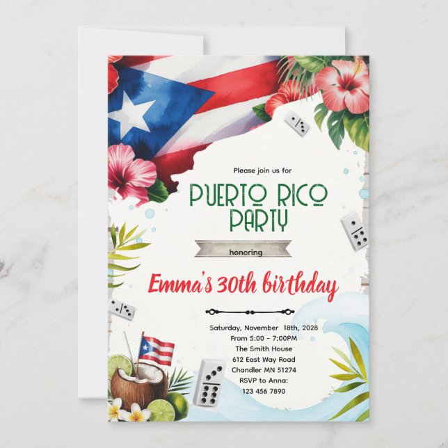 Puerto Rico party theme invitation (Devant)
