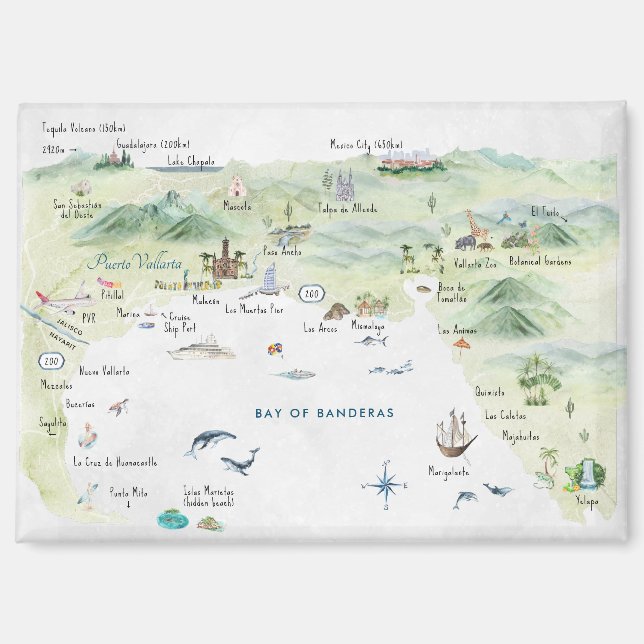 Puerto Vallarta | Aimant de voyage à l'aquarelle (Recto)