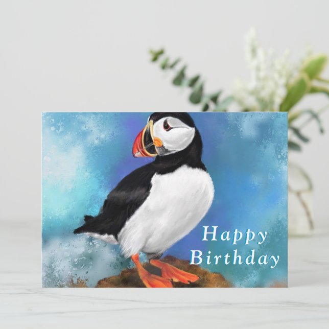 Puffin Bird Bonne carte d'anniversaire (Debout devant)