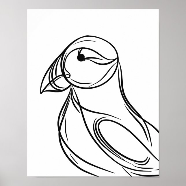 Puffin Line Art | Affiche irlandaise sur les oisea (Devant)