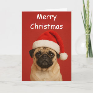 Pug avec un chapeau de Père Noël Carte de vœux de 
