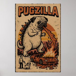 Pugzilla Poster – Cute Pug Monster Illustration