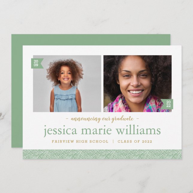 Puis et maintenant 2 Faire-part de graduation phot (Devant / Derrière)