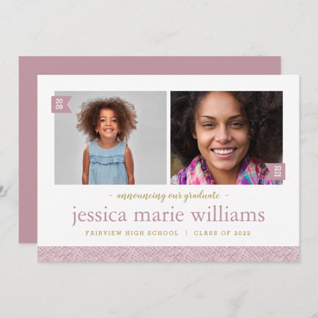 Puis et maintenant 2 Faire-part de graduation phot (Devant / Derrière)