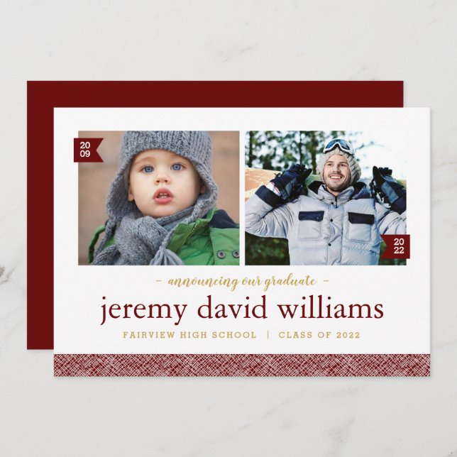 Puis et maintenant 2 Faire-part de graduation phot (Devant / Derrière)