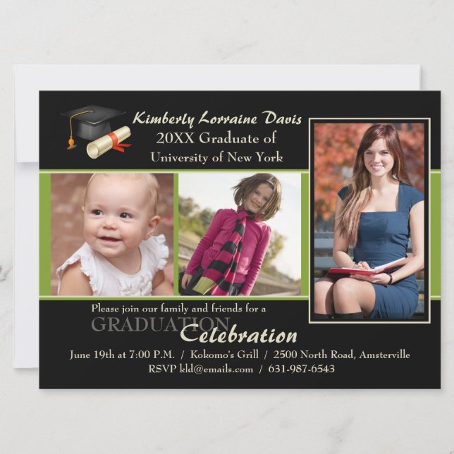 Puis et maintenant invitation verte d'obtention du (Devant)