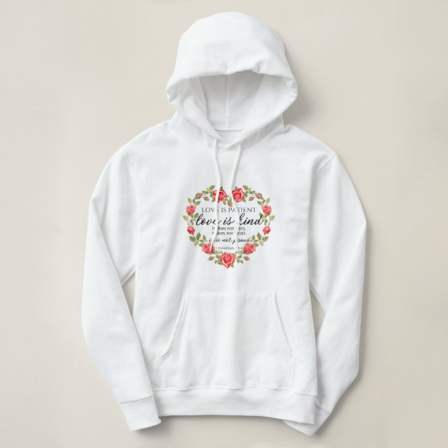 Pull À Capuche 1 Corinthiens 13:4 L'amour est le coeur floral pat (Design devant)