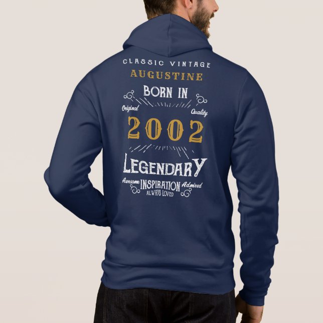 Pull À Capuche 21e anniversaire Né 2002 Blue Gold Retro Legend (Dos)