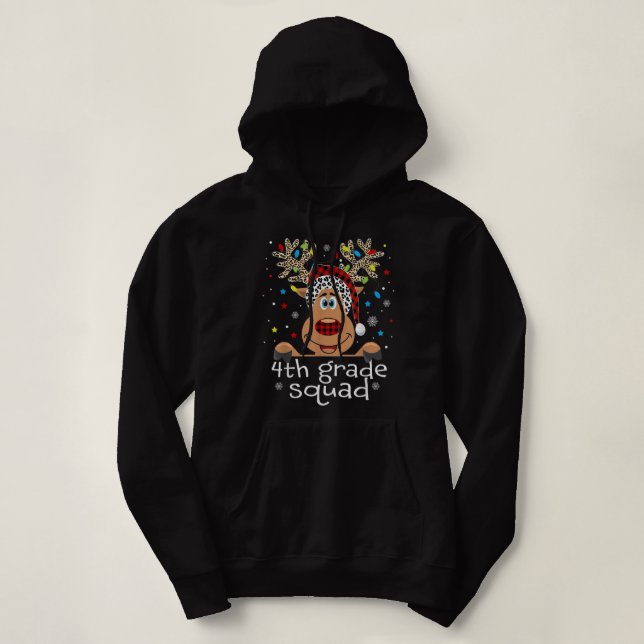 Pull À Capuche 4e année Escadron Plaid Reindeer Santa Hat Enseign (Design devant)