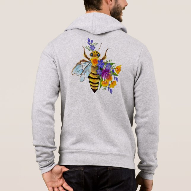 Pull À Capuche Abeille à fleurs avec plantes sauvages (Dos)
